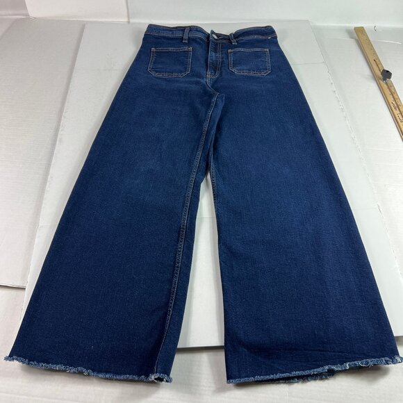 Zara Jean Women 31x27* Marine Straight High Rise Wide Leg Dark Blue Denim Tag 10 - Picture 1 of 16